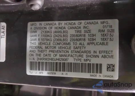 2018 Honda Cr-V Ex-L/Ex-L Navi z USA, uszkodzony, nr VIN 2HKRW2H83JH629087